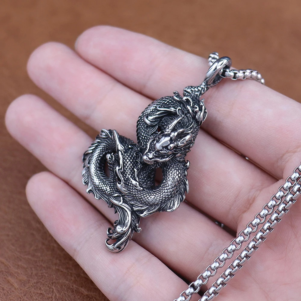 Fashion Chinese Dragon Pendant Chain Stainless Steel Domineering Loong Necklaces