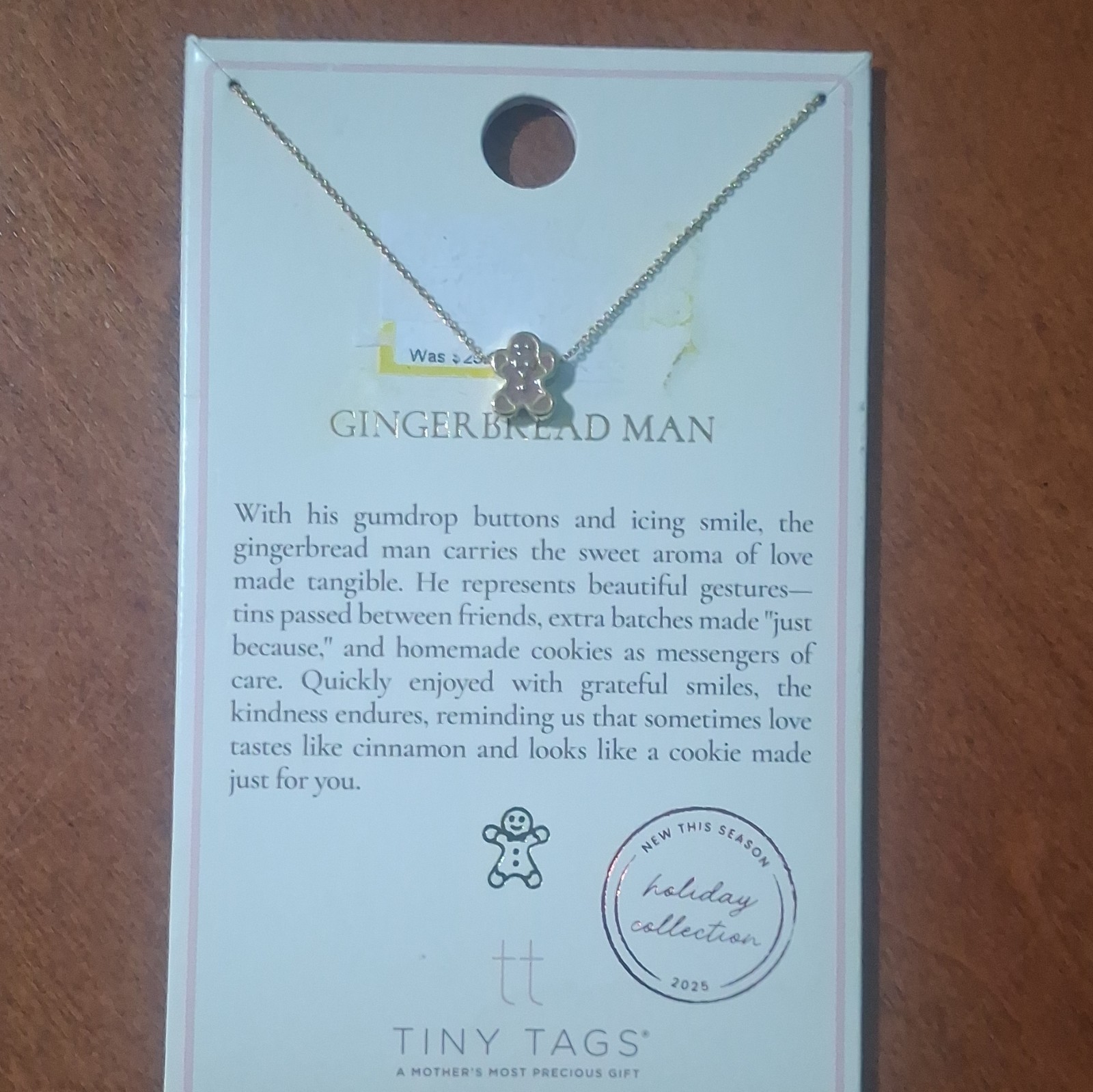 Tiny Tags Gingerbread Man Charm Pendant Necklace Yellow Gold Plated Cable 16in