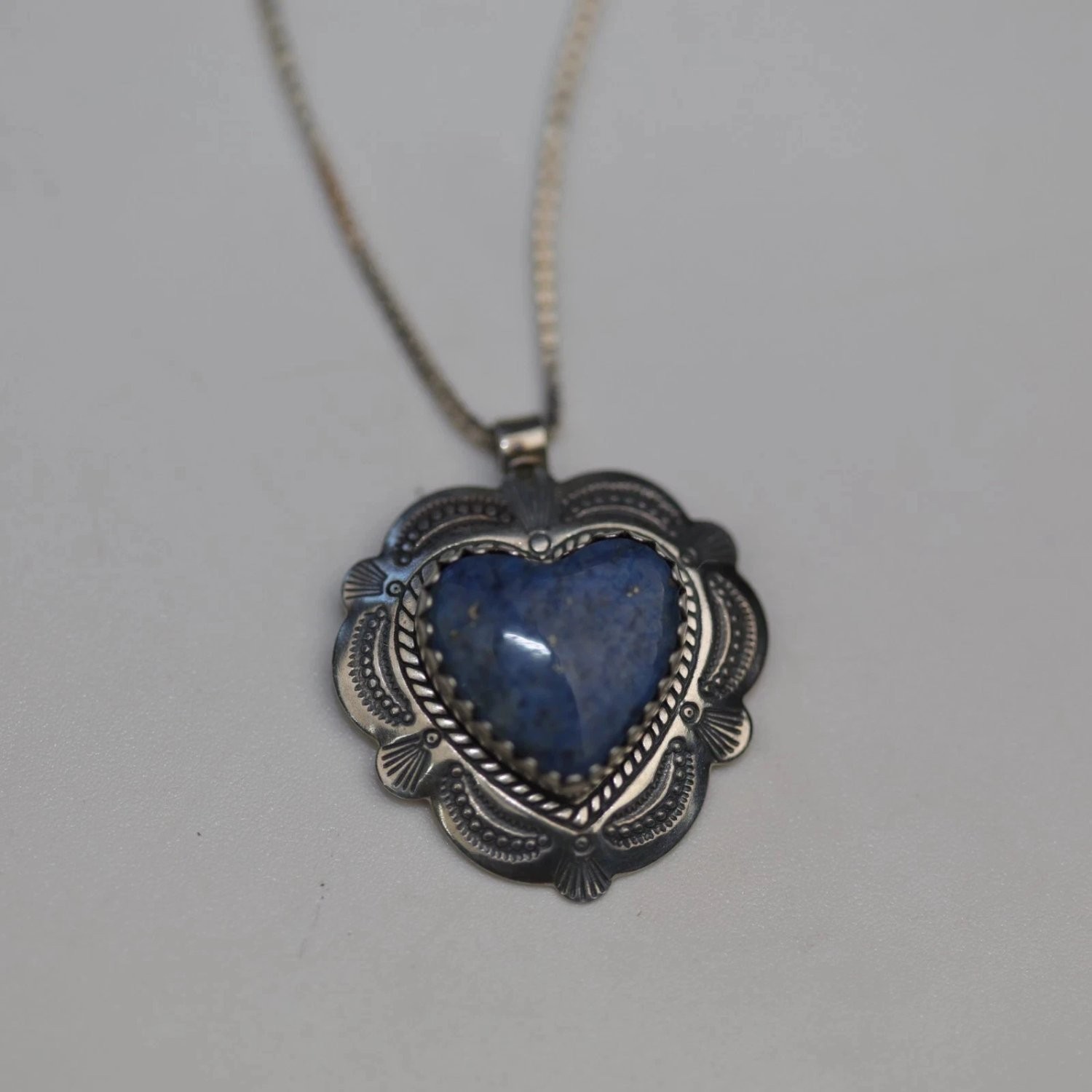 Q.T. Sterling Silver Lapis Lazuli Heart Pendant Necklace 925 Italy 18″ Box Chain