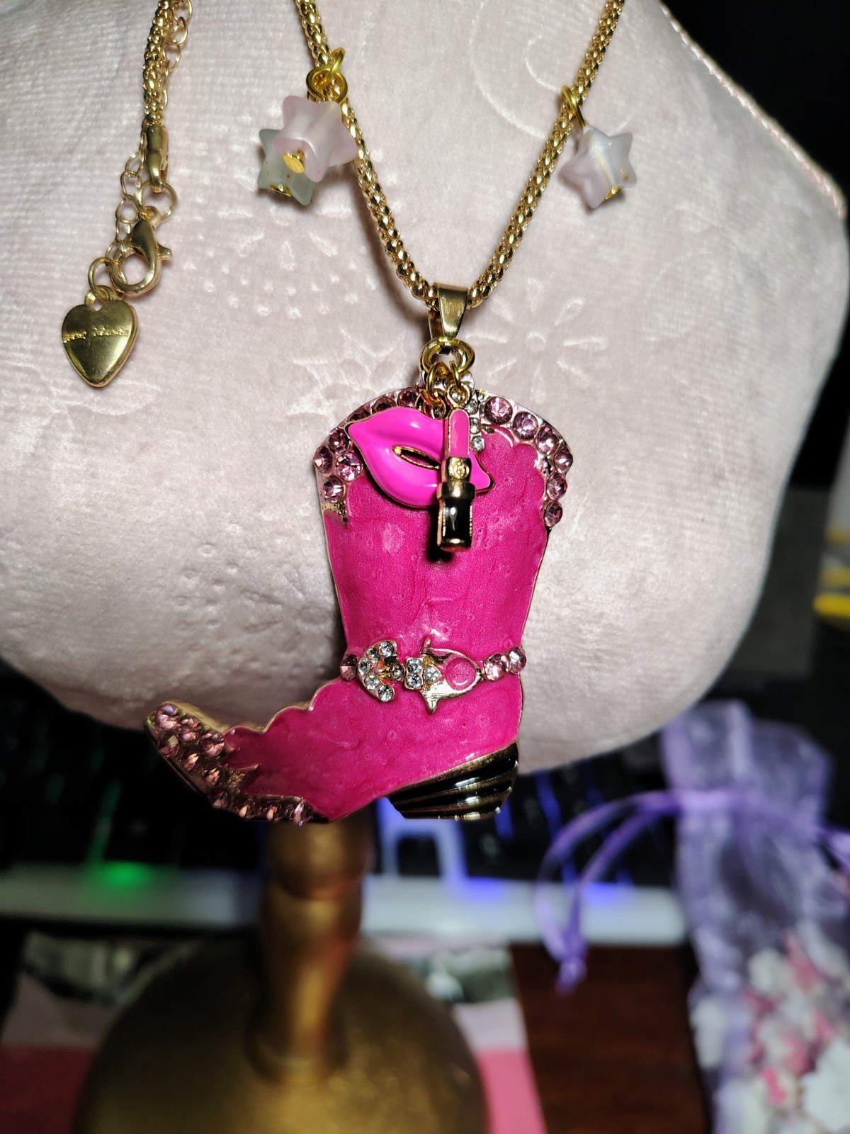 Betsey Johnson Hot Pink Boot And Charms Necklace