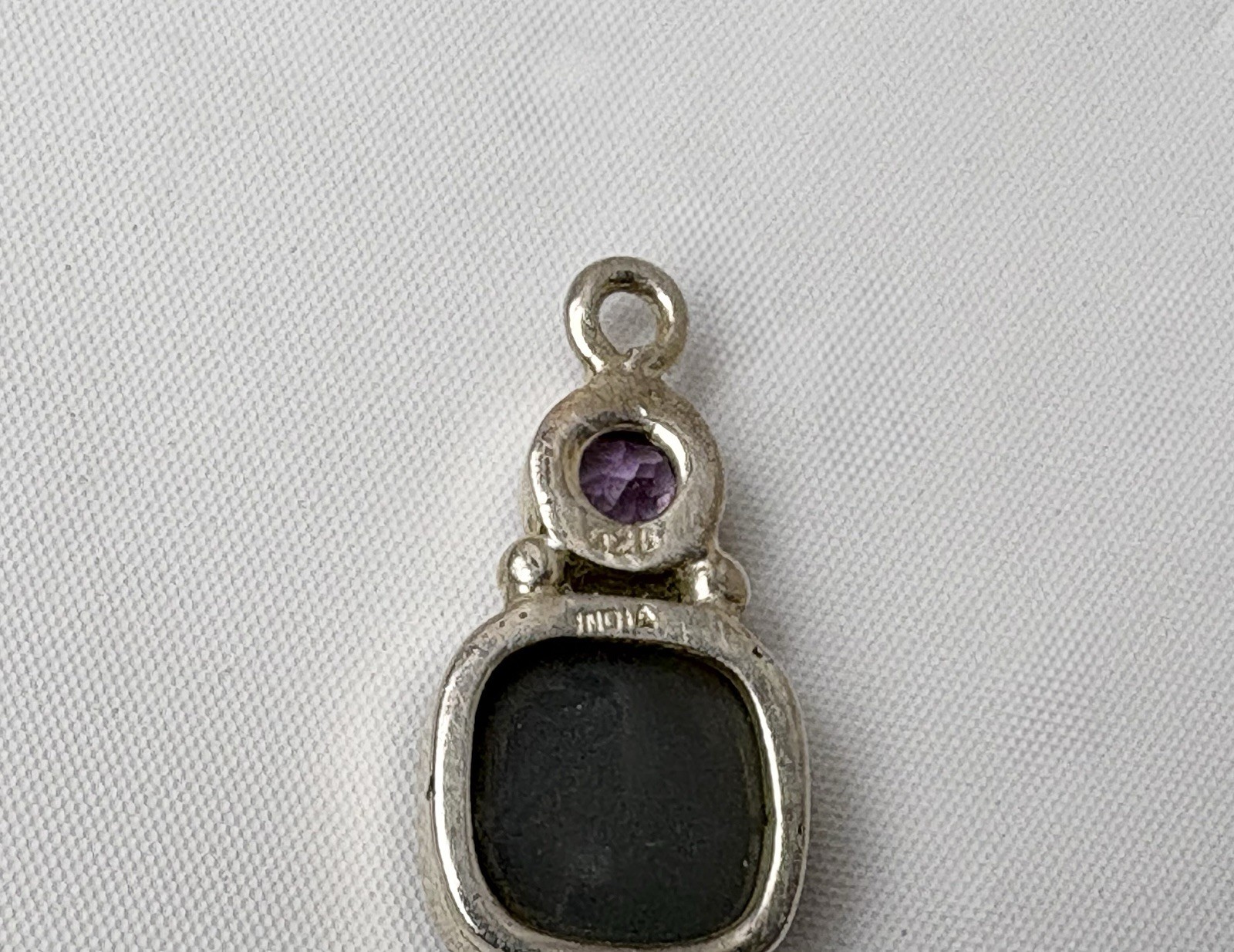 Stamped 925 Silver Blue Druzy Quartz & Light Purple Stone Pendant Made In India
