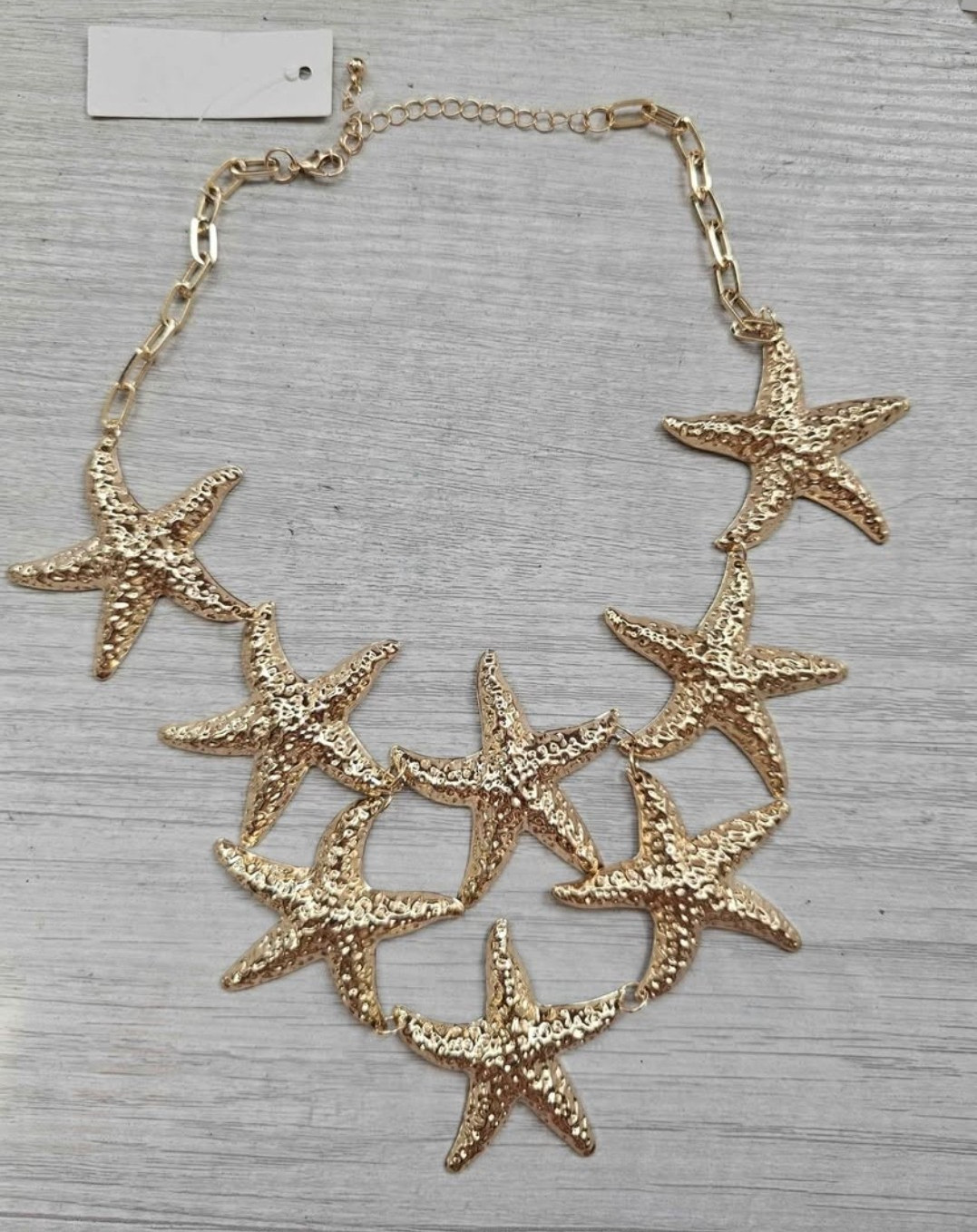 Gold Starfish Charm Statement Necklace, Adjustable Cable Chain, Lobster
