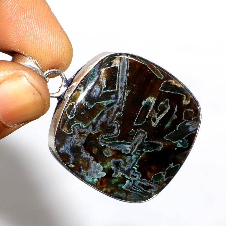 Stick Agate 925 Silver Plated Pendant 1.6″ Daily Wear Gift New Year Vibes JW