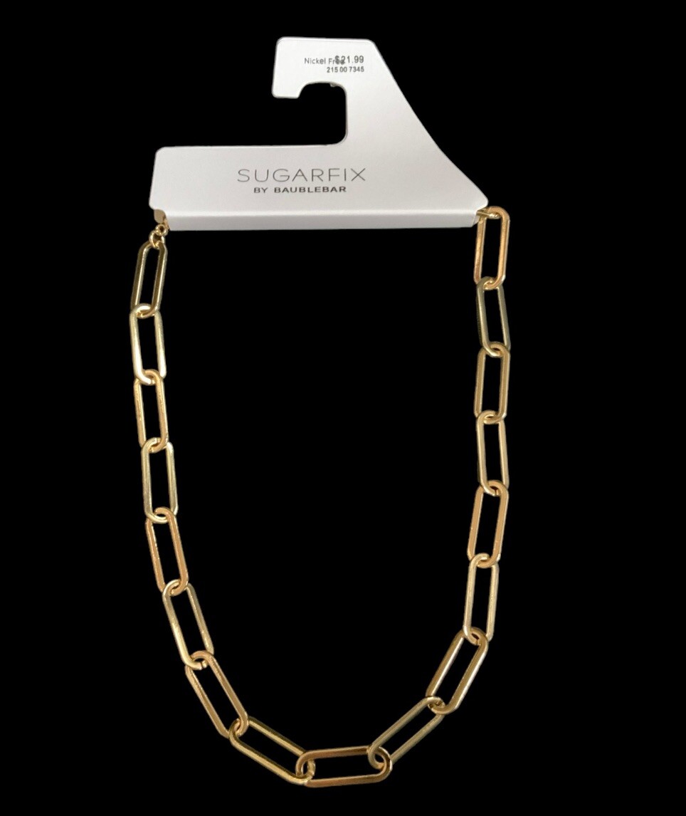 SUGARFIX BaubleBar Nickel Free Paperclip Chain Link Necklace NWT Gold ~20”L