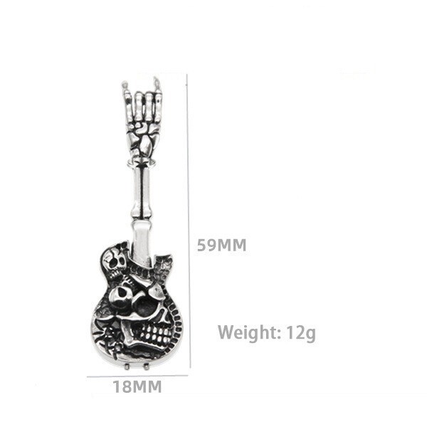 Rock and Roll Hand Skeleton Skull Guitar Music Punk Pendant 925 Sterling Silver