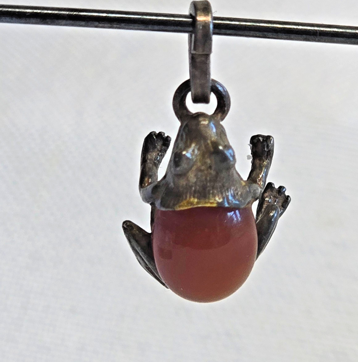 Sterling Silver Frog Pendant 2.44g Fine Jewelry Amber Look Stone Charm *READ*