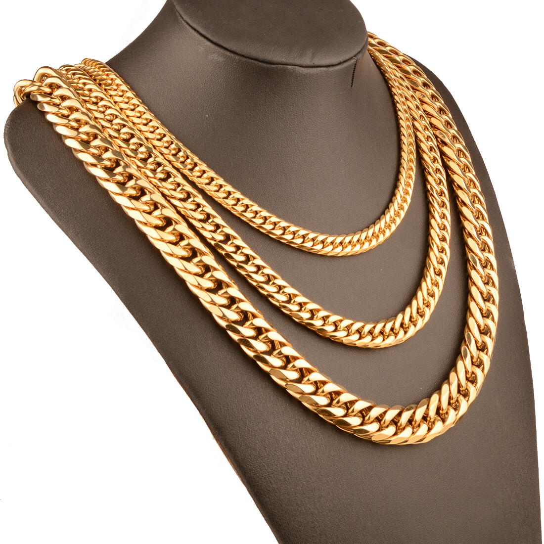9mm-21mm Fashion 18K Gold Plated Stainless Steel MENS Curb Cuban Chain Necklace