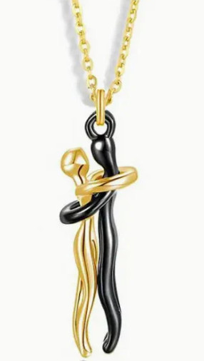 Hugging Couple Stainless Steel Pendant Necklace – Black Male & Gold Female