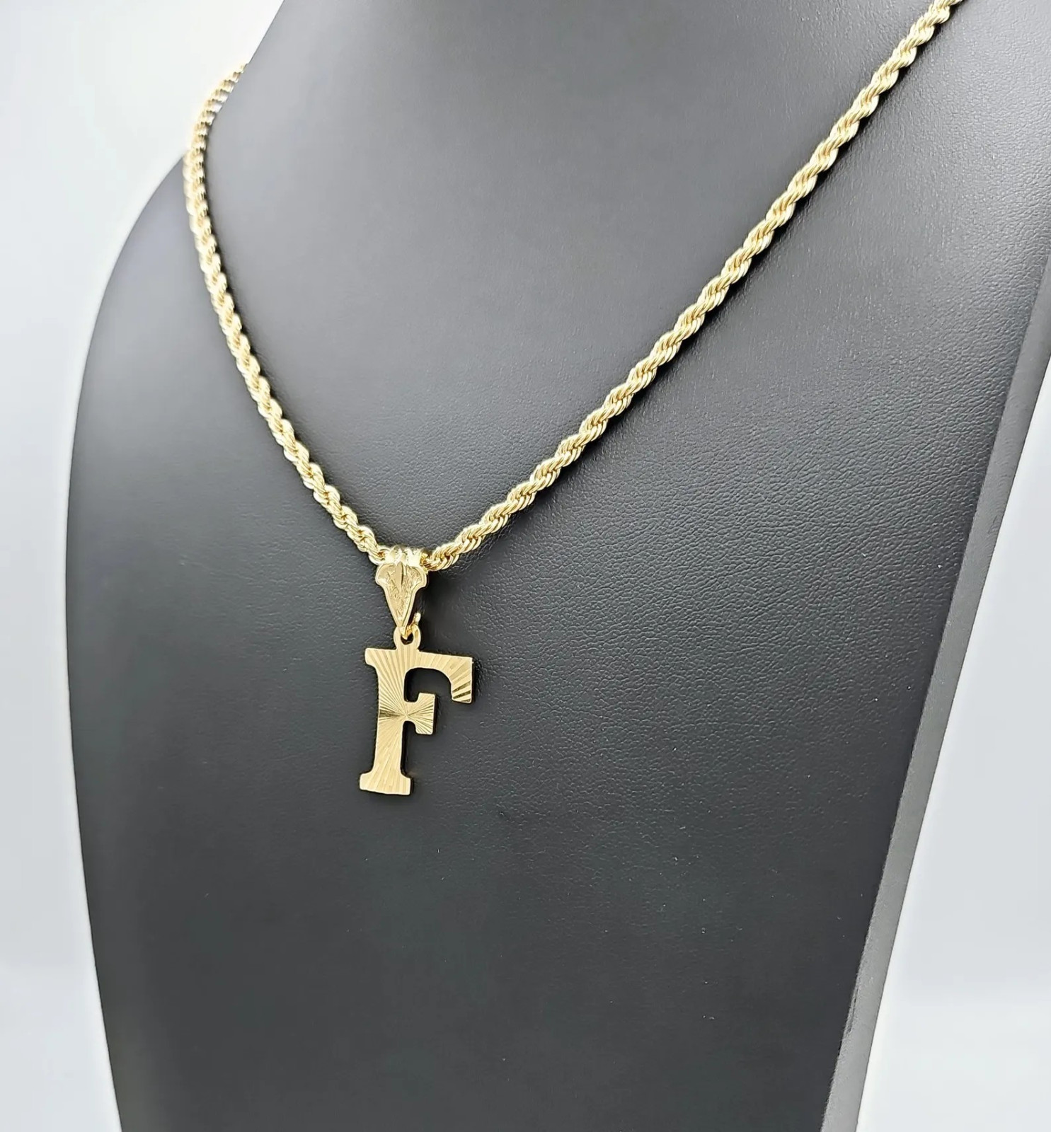 Gold Initial Necklace, 3.5mm French Rope Chain, 14k Heavy Plated Gold