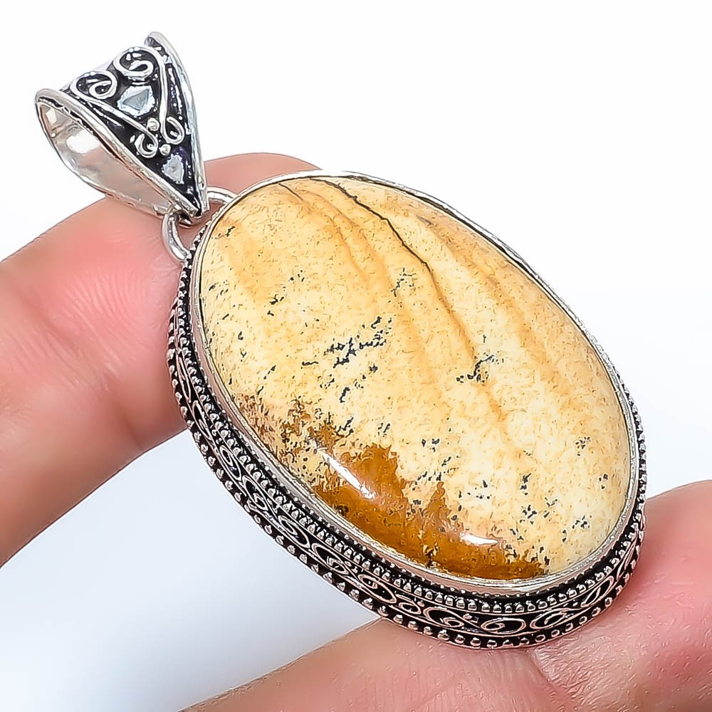 Natural Picture Jasper – Oregon 925 Silver Plated Fine Art Pendant2.15″ P2-597