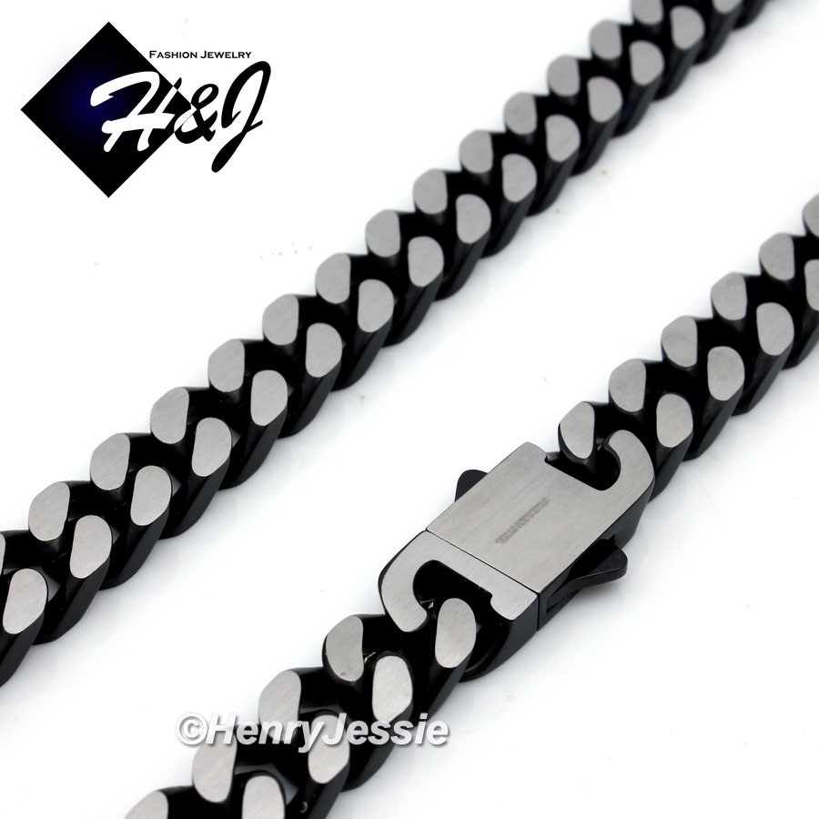 16″-40″Stainless Steel 10mm Black Plated/Brushed Silver Miami Curb Necklace*N173