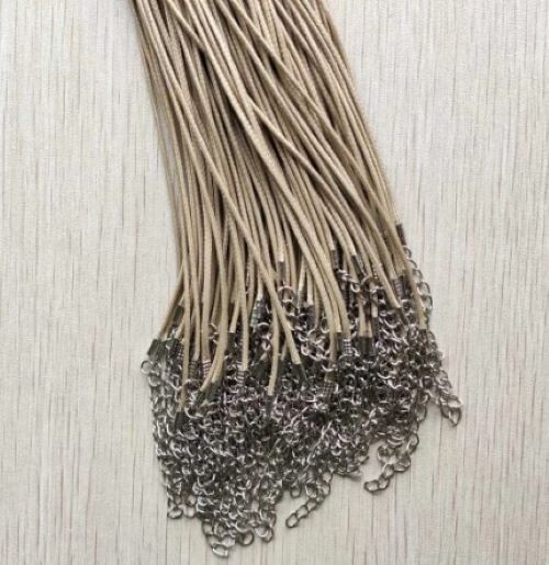 1.5mm Khaki Wax Leather Cord Rope Necklace 45+5cm Chain Lobster Clasp 10pc