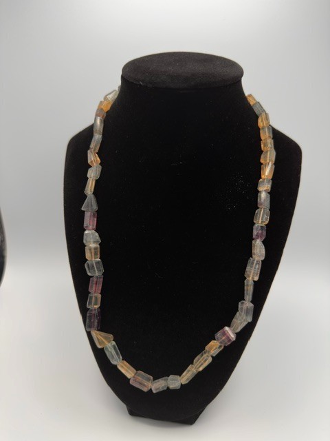 Chunky Rainbow Fluorite Geometric Faceted Bead Statement Necklace 47.12g