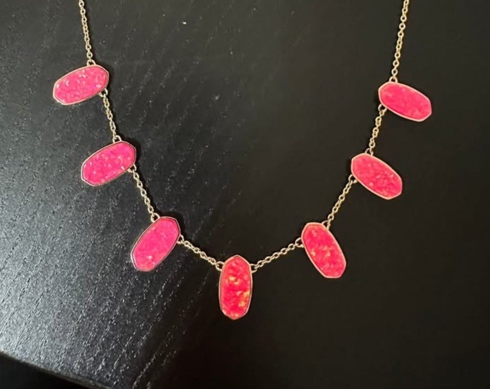Kendra Scott Rare Hot Pink Kyocera Opal Meadow Slider Necklace Gold