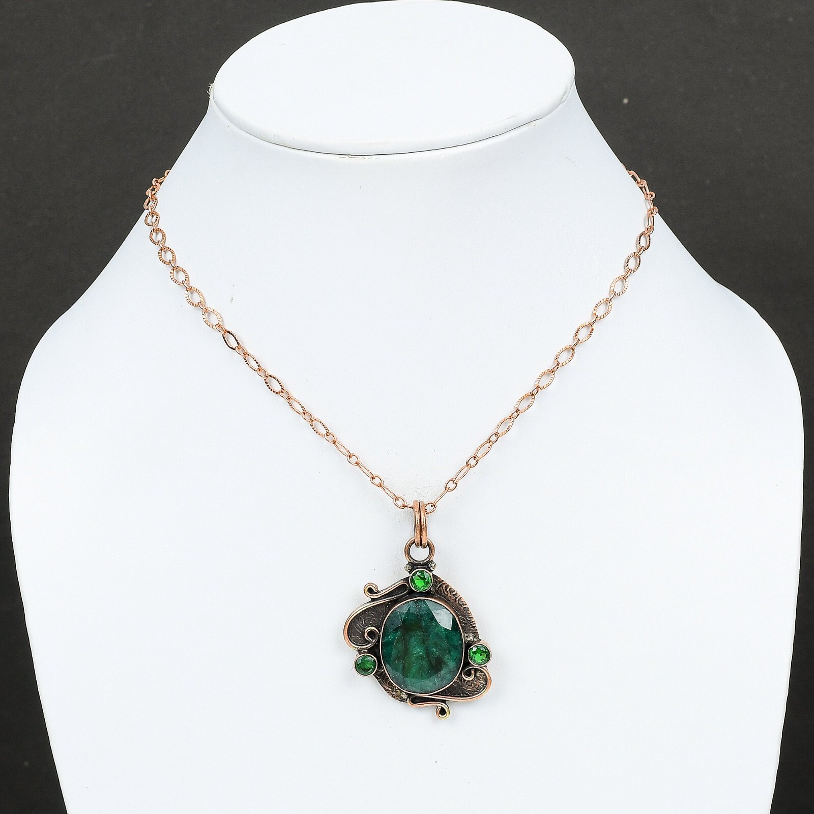 Valentines Sale Copper Oval Zambian Emrald Gemstone Chrome Diopside Boho Pendant