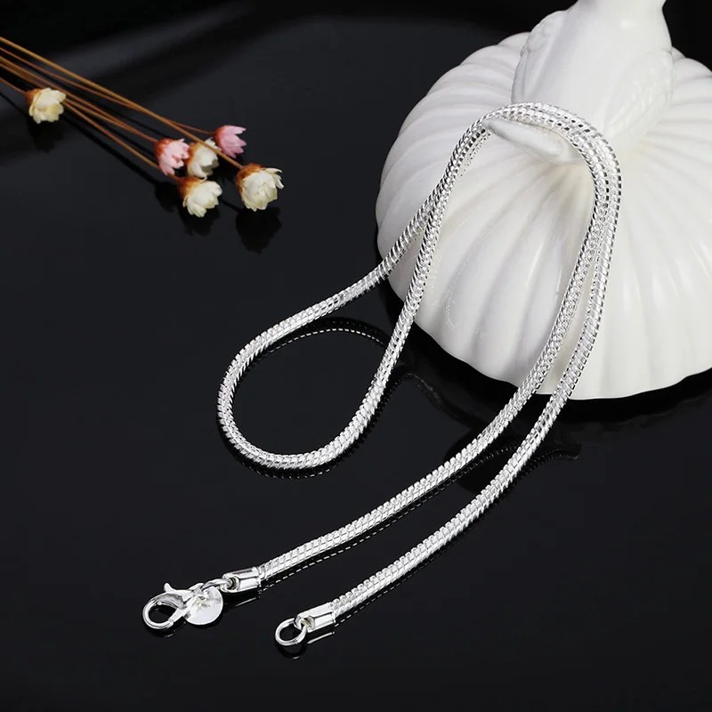 925 Sterling Silver Snake Chain Necklace 1mm 2mm 3mm 40-75cm Men Women Pendant