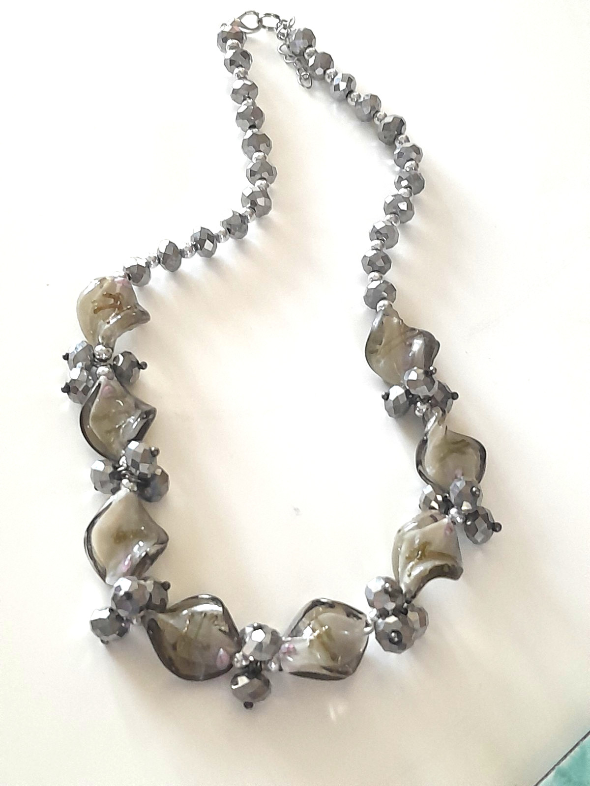 Artisan Handmade Diochroic Lampwork Art Glass 16″ + Ext Necklace w/ Aurora