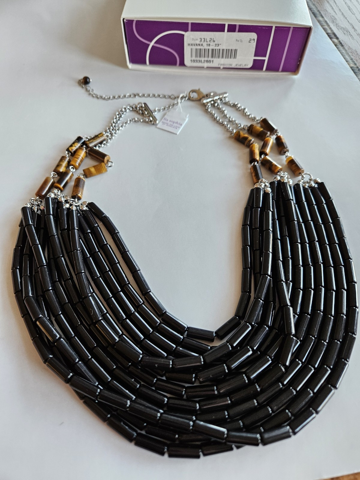 lia sophia HAVANA silver black resin beads~genuine tigers eye bead necklace NOS