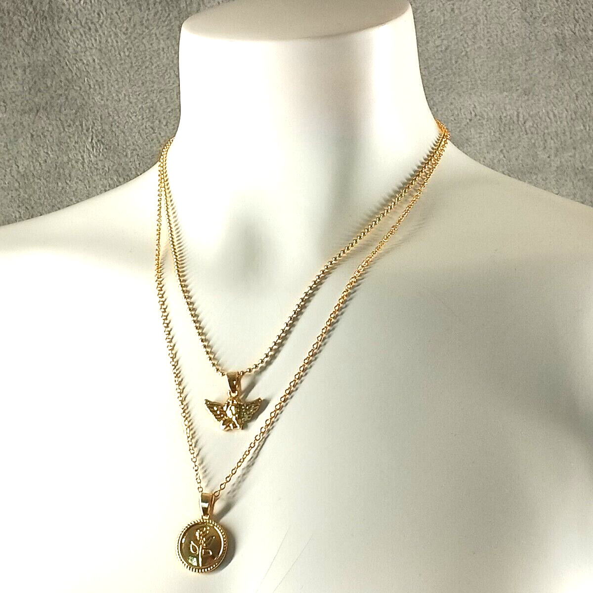 Rose Angel Women’s Stack Pendant Necklace One Size Brass Plated Gold Color