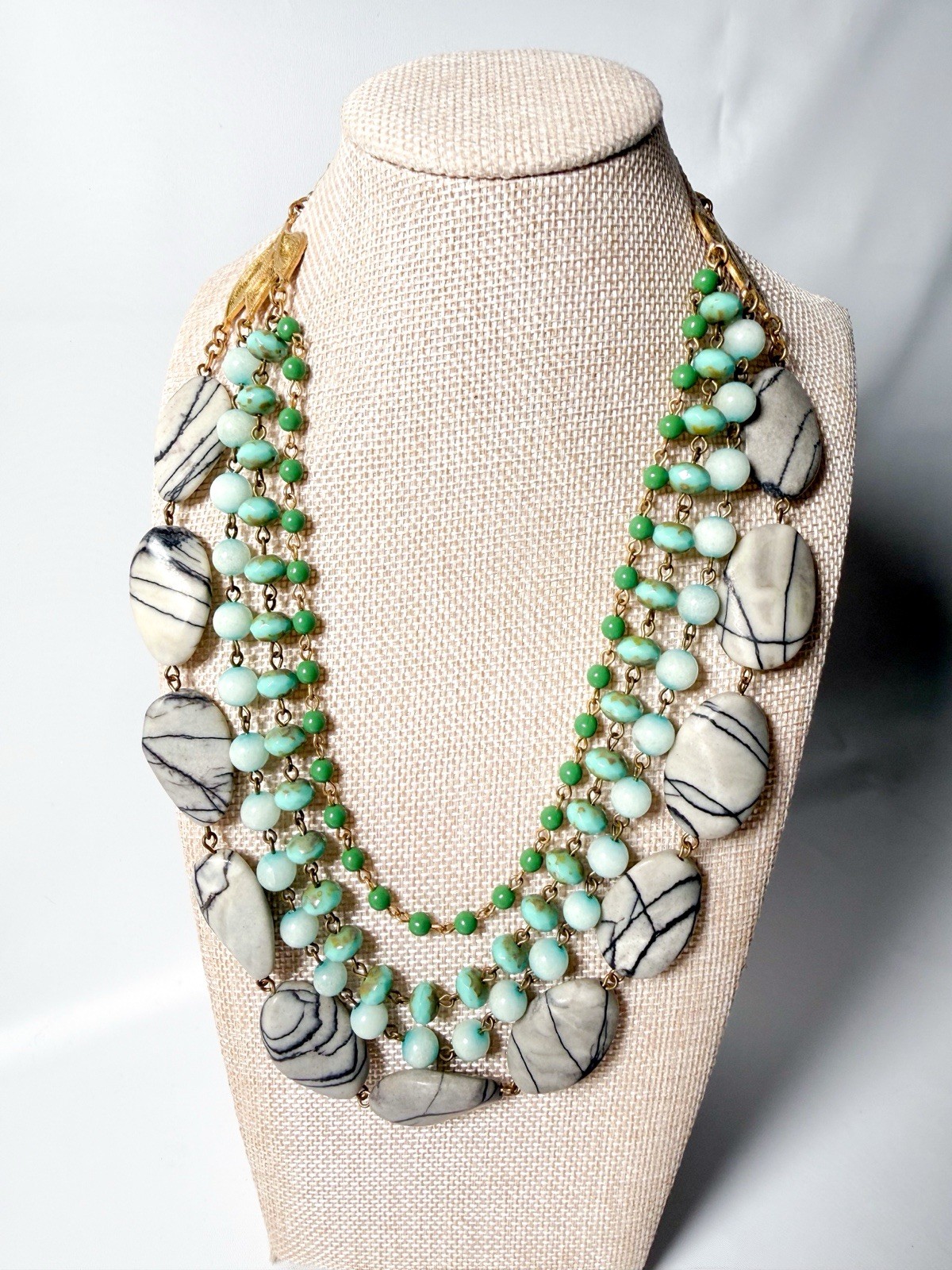 Rare – David Aubrey Triple-Strand Natural Stone Statement Necklace