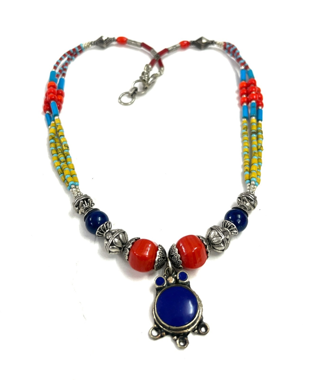 Antique Lapis Coral Gemstone Tibetan Traditional Necklace Jewelry, 16 Inc Adjs