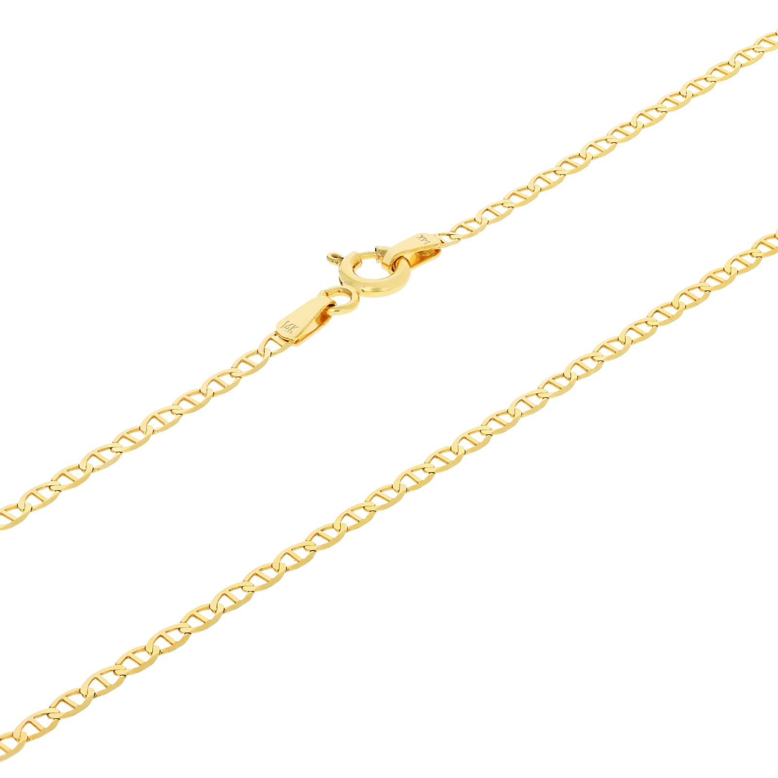 14K Yellow Gold Solid 2mm-7.5mm Mariner Anchor Flat Link Chain Necklace 16″- 30″