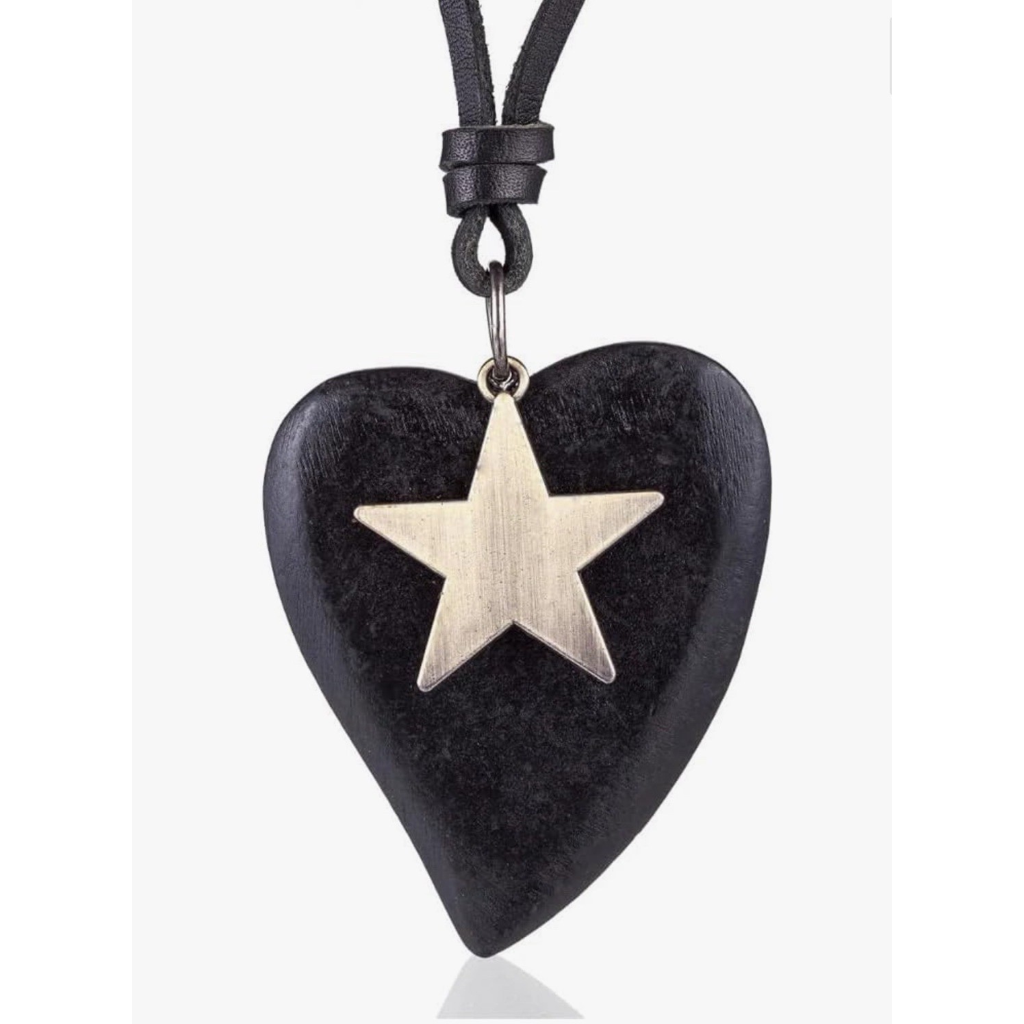 Anna Genuine Leather Necklace Heart & Gold Star Pendant Necklace New