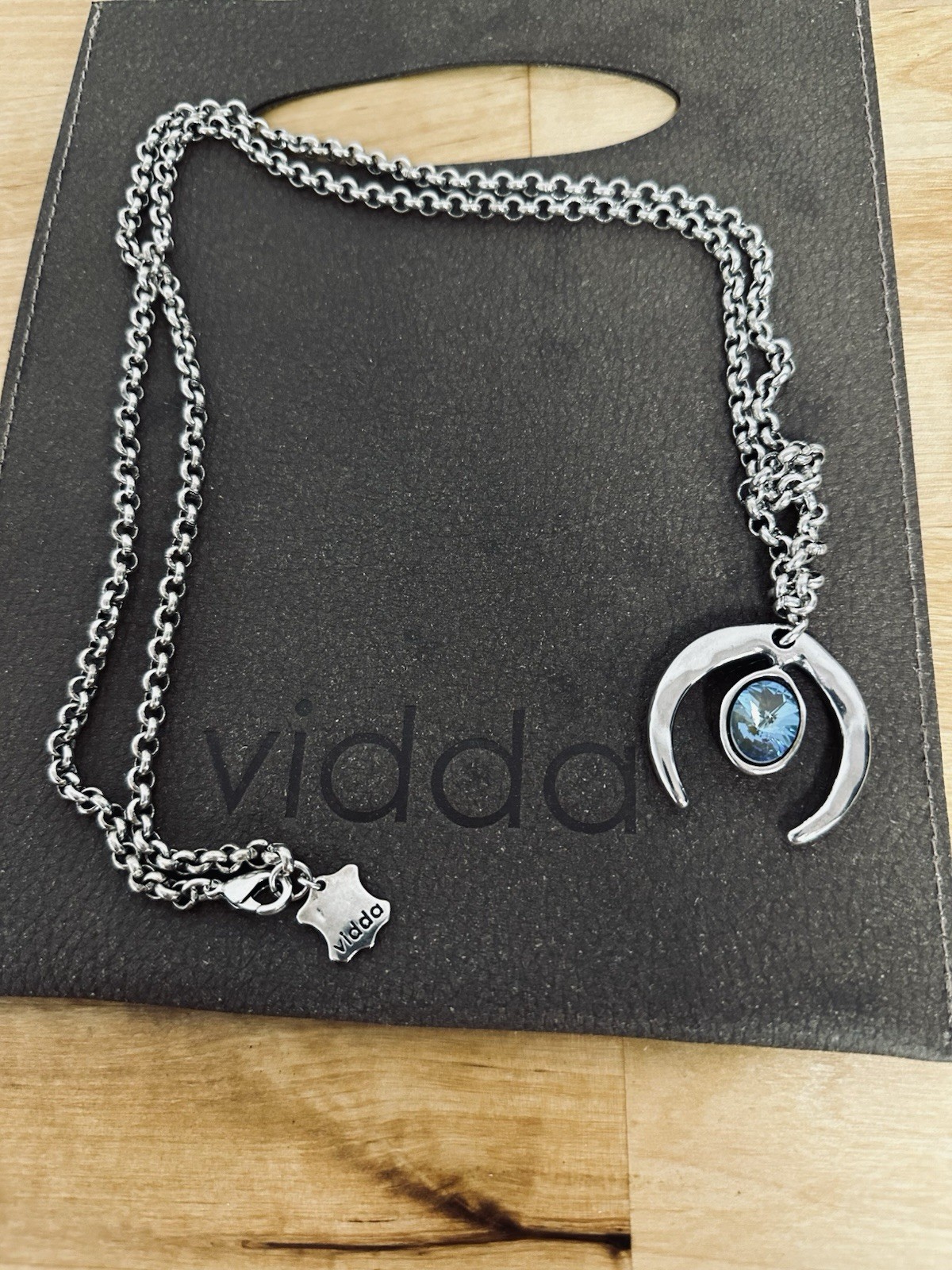 Vidda Signed Sterling Silver Plated Pendant Necklace Blue Swarovski Crystal