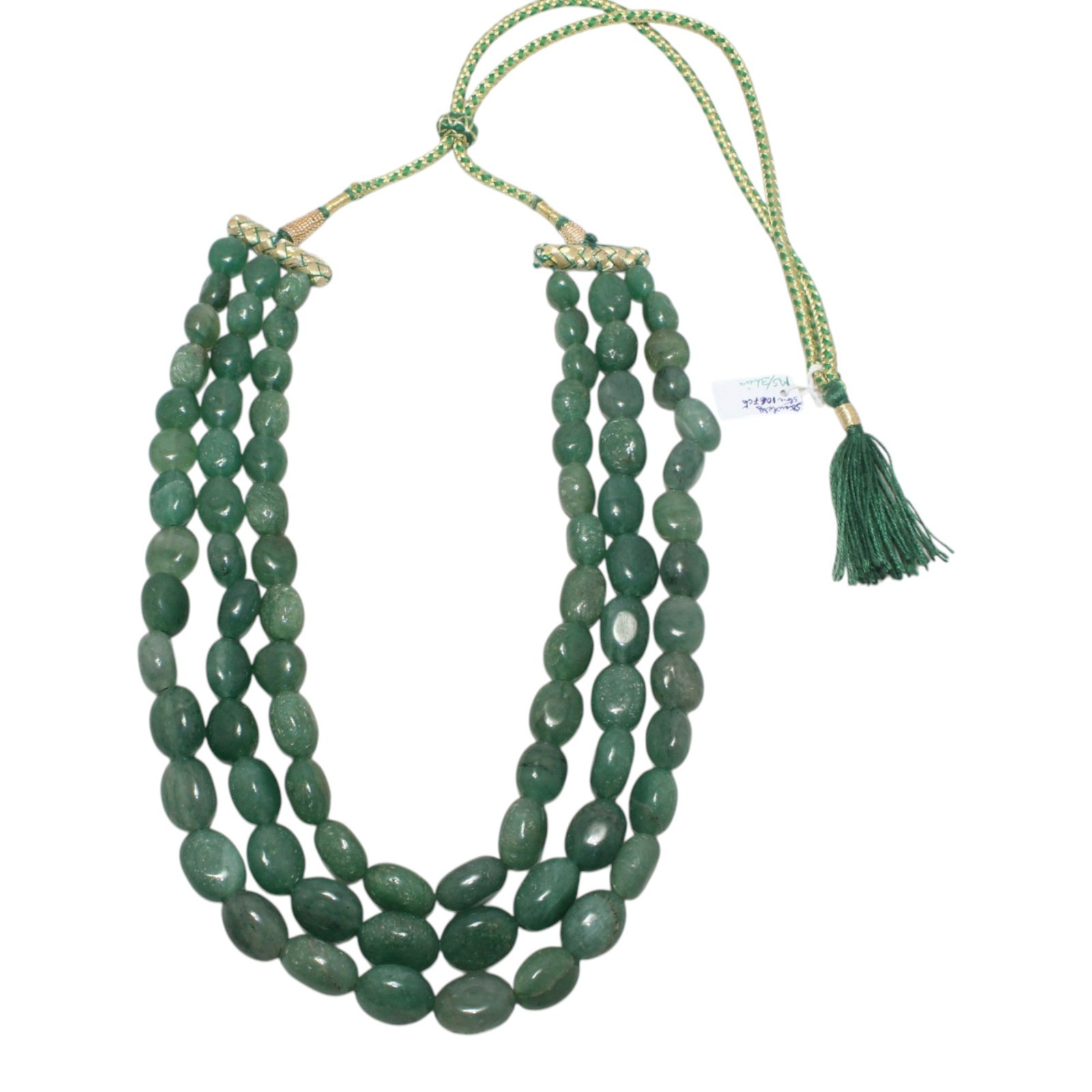 Necklace 3 Line Bunch Strand String Beaded Natural Green Strawberry Quartz M0135
