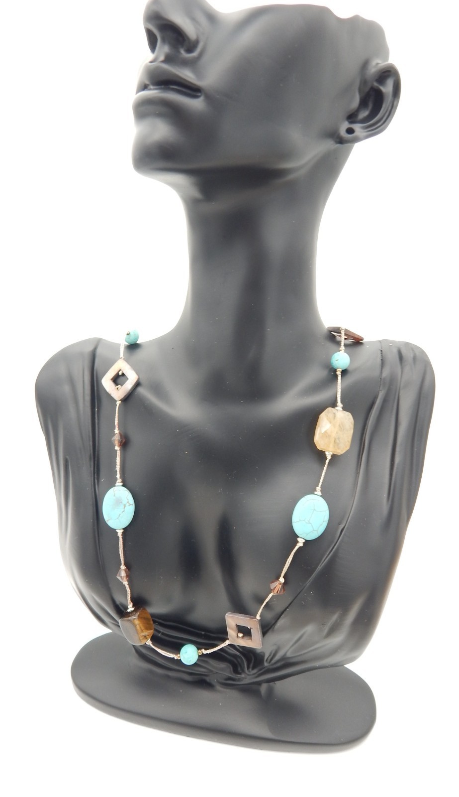 Premier Designs Promenade Necklace Tigers Eye Quartz Swarovski Bicone Prof Clean