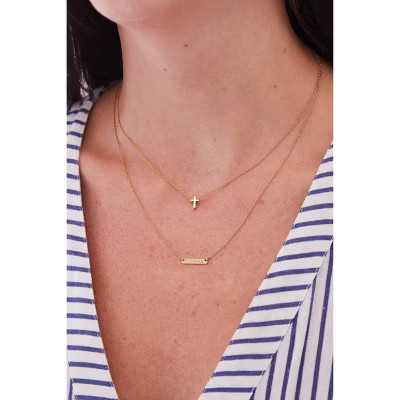 Tiny Tags 14K Gold Ion Plated Faith Bar and Cross Chain Necklace