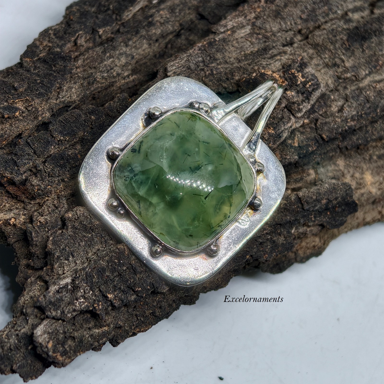 Prehnite Square Gemstone Pendant 925 Sterling Silver Unique Lovely Pendant RK*