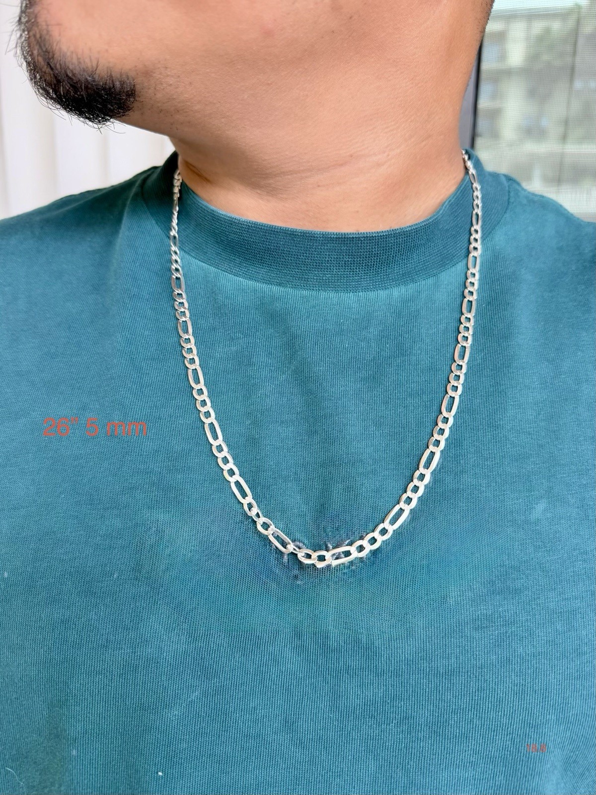 925 Italian Sterling Silver 5mm Figaro Chain Necklace 26in Lobster Clasp.