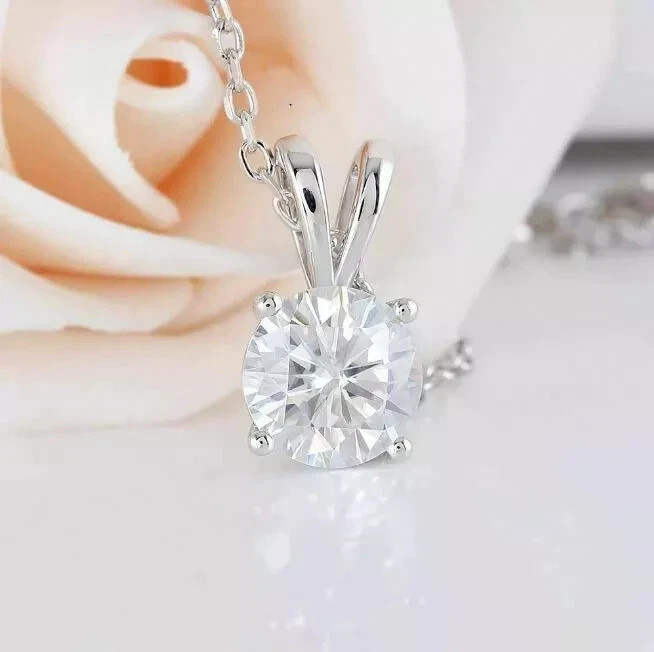 2Ct Round Cut Lab Created Diamond Solitaire Pendant 14K White Gold Finish
