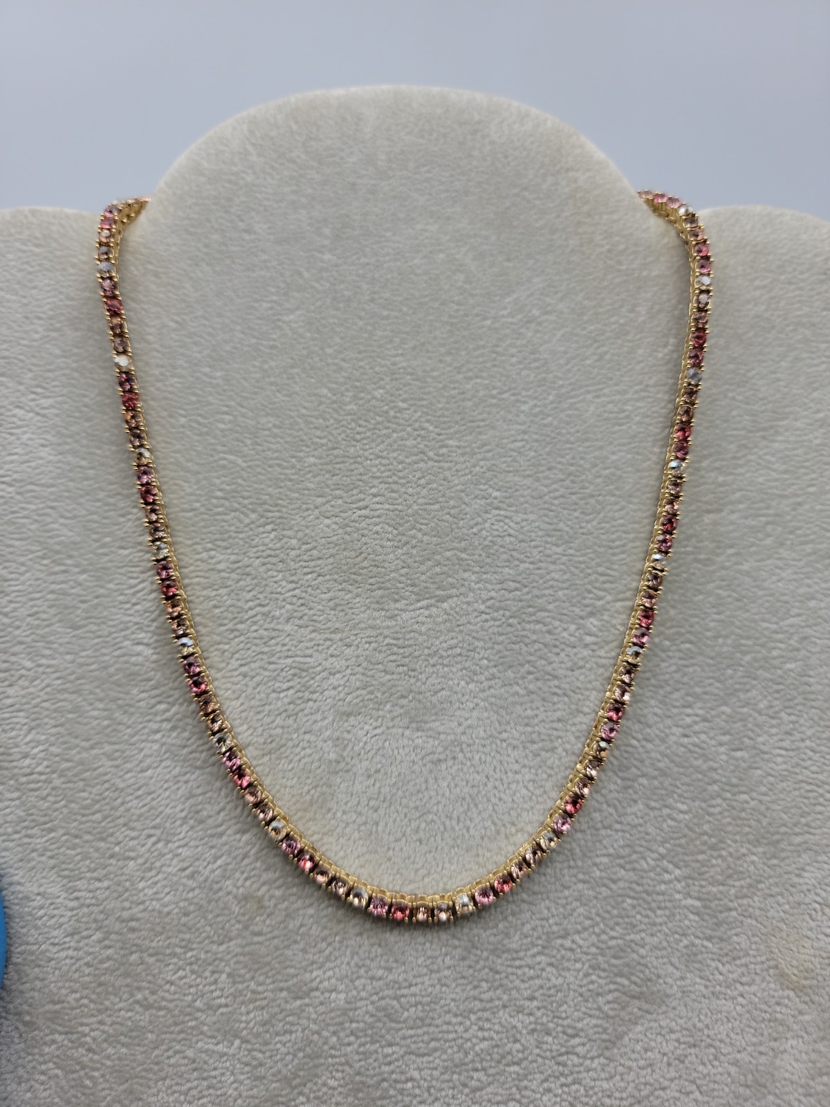 Baublebar Tennis Necklace Pink Rhinestones Gold Tone 16.5″-19.5″