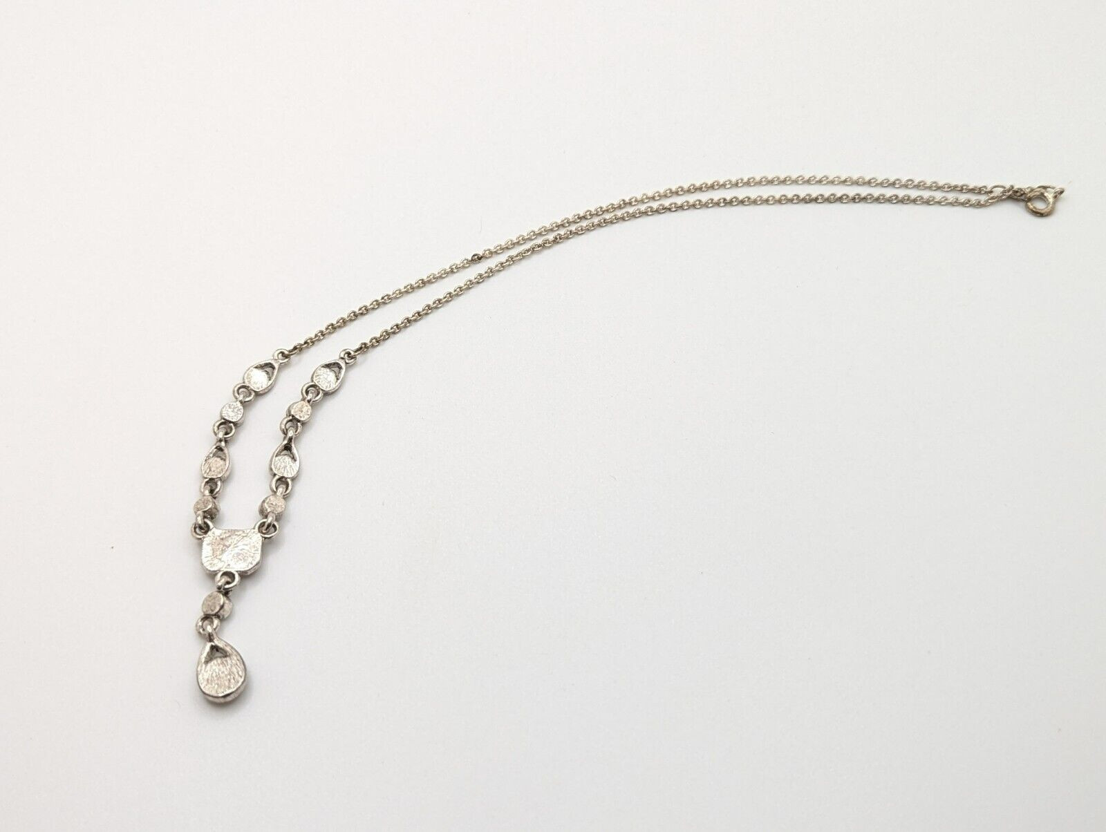 Vtg Trifari Blue Green Rhinestones Art Deco Silver Tone Y Drop Lariat Necklace