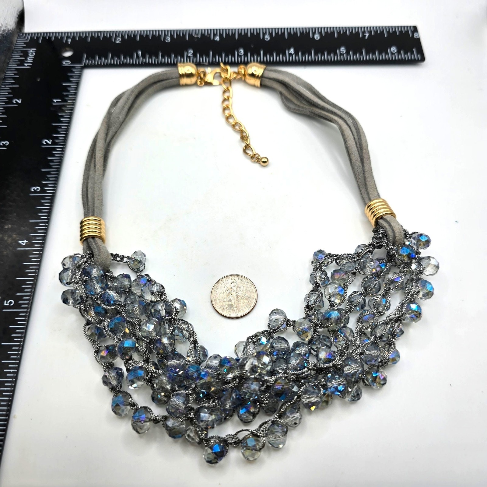 Necklace Clustered Acrylic Bib Multi Strand Adjustable Gold Tone SKU2348