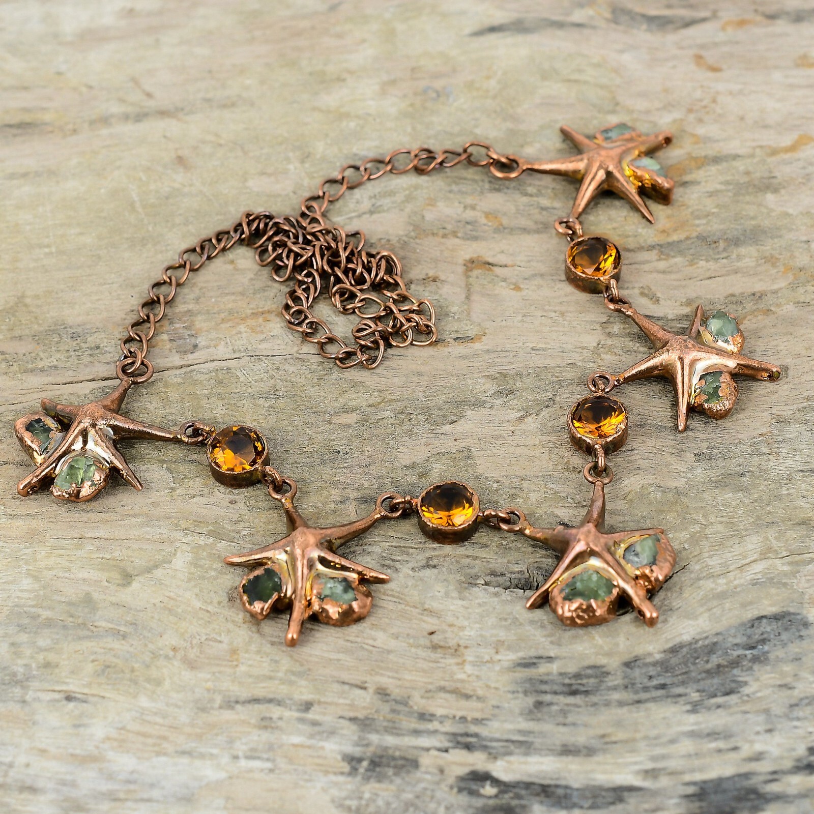 Citrine Electroformed Chain Adjustable Necklace Handcrafted Copper Unique 18.0″