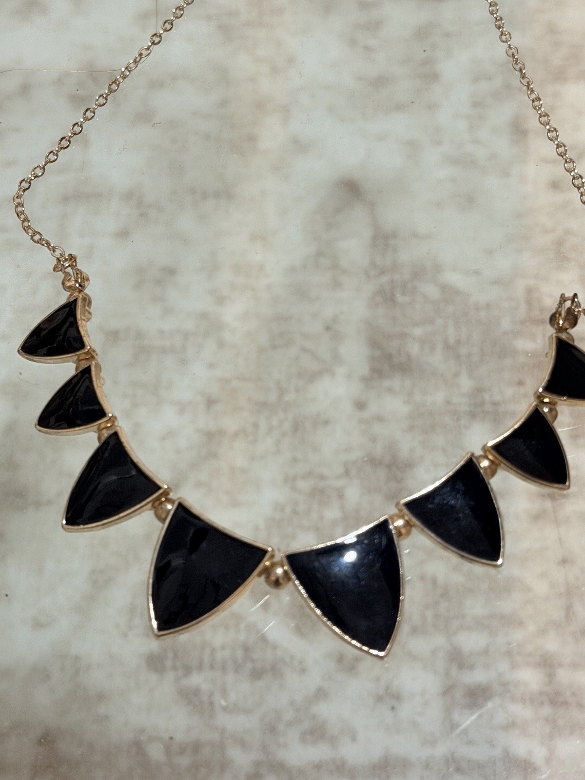 Black & Gold Tone Statement Bib Necklace Cable Chain Triangle Segments
