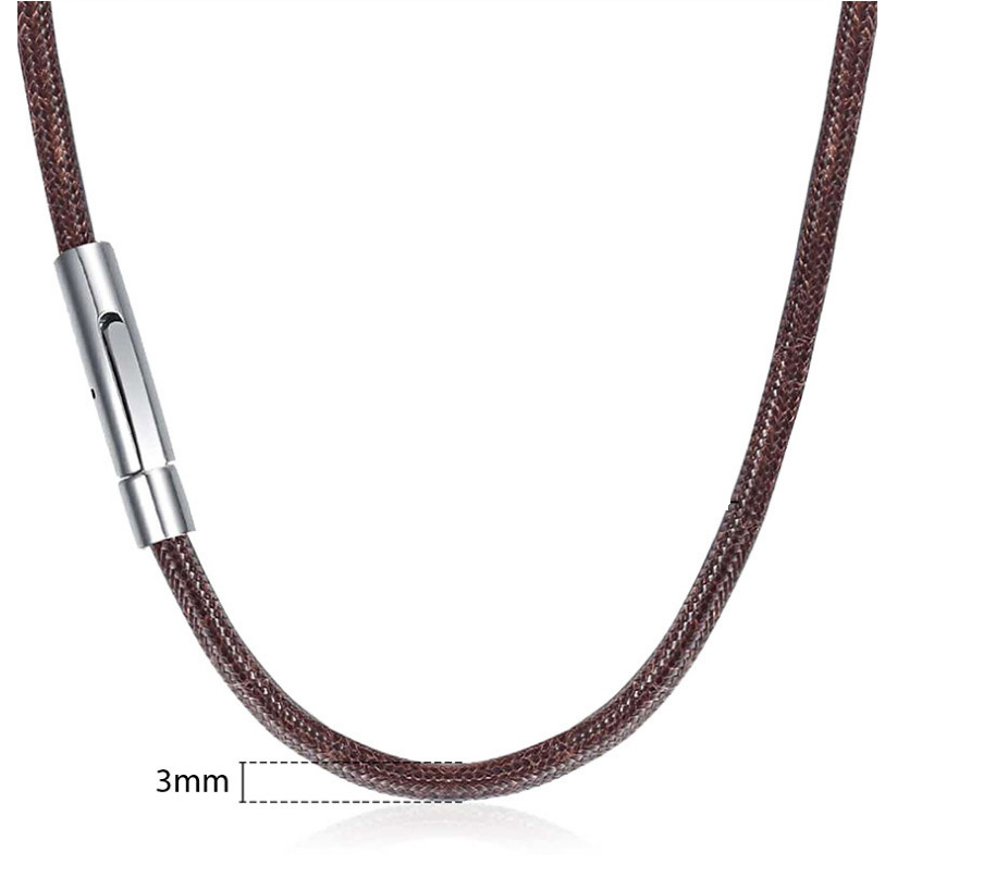 3mm Coffee Braided Leather Cord Stainless Steel Necklace Stain Chain 16-32″