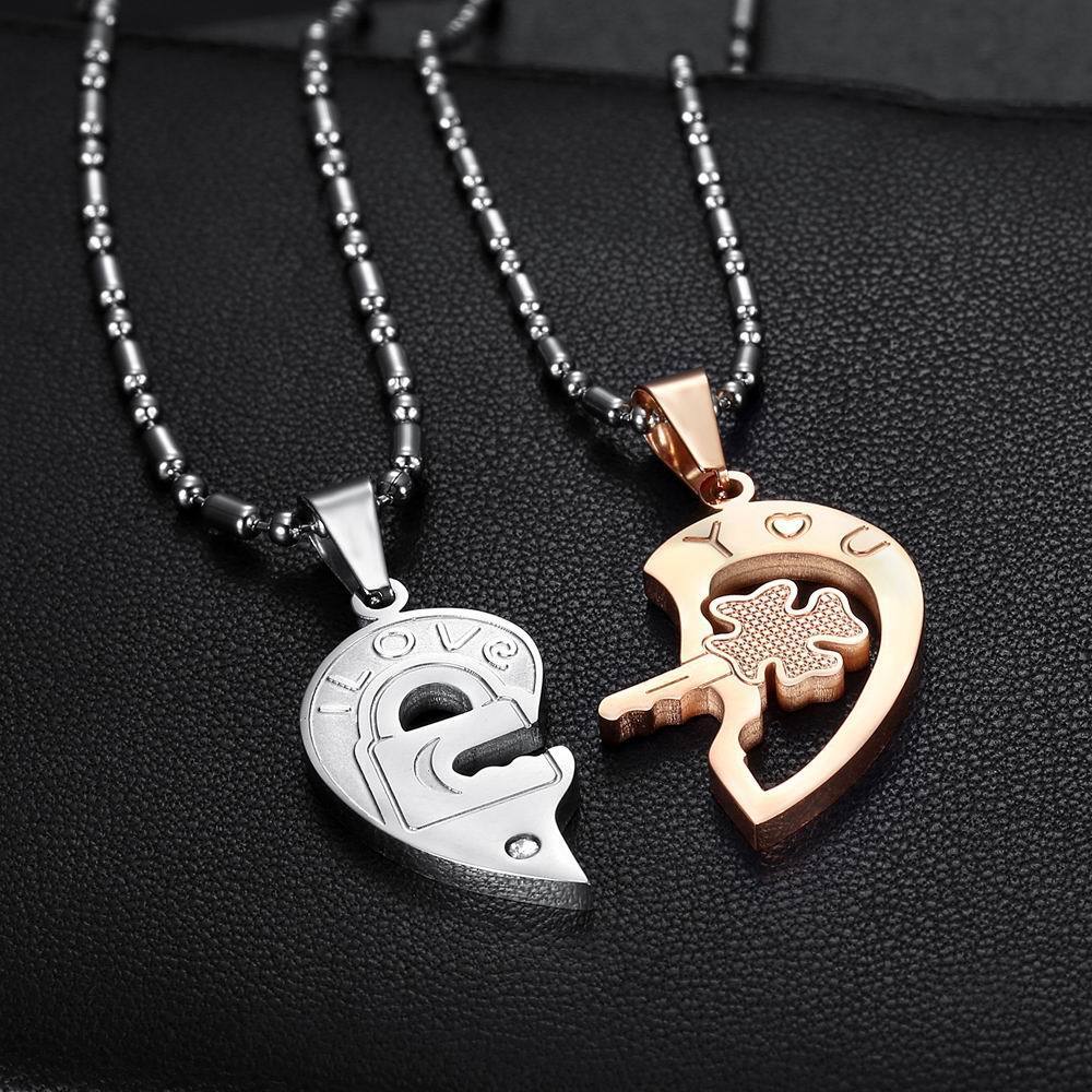 Couple Necklace Set Matching Love Heart Pendant I Love You His & Hers Necklaces