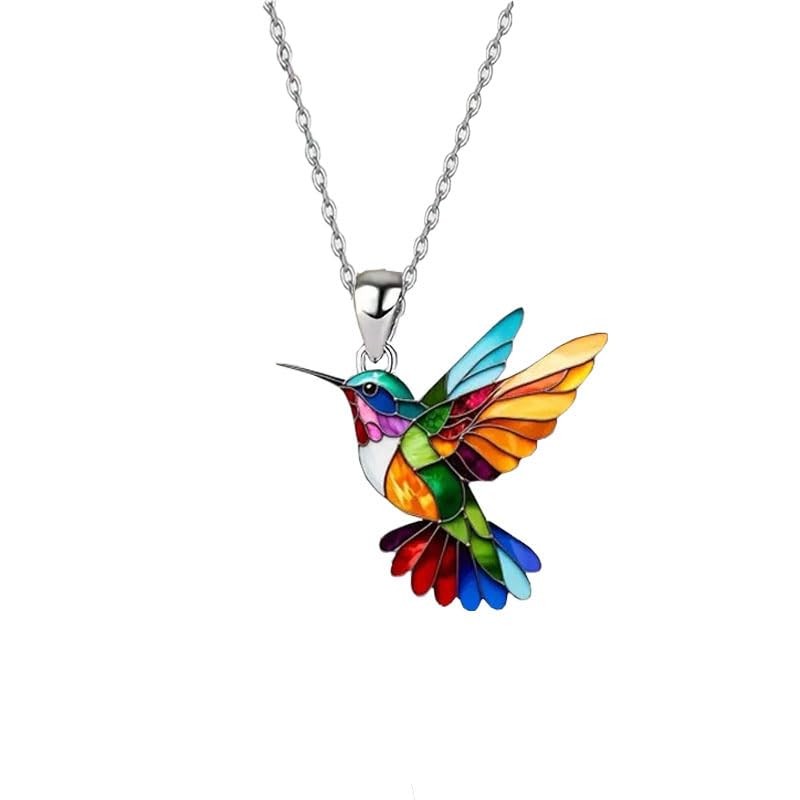 Colorful Hummingbird Necklace, 2D Hummingbird Necklace, Bird Necklace