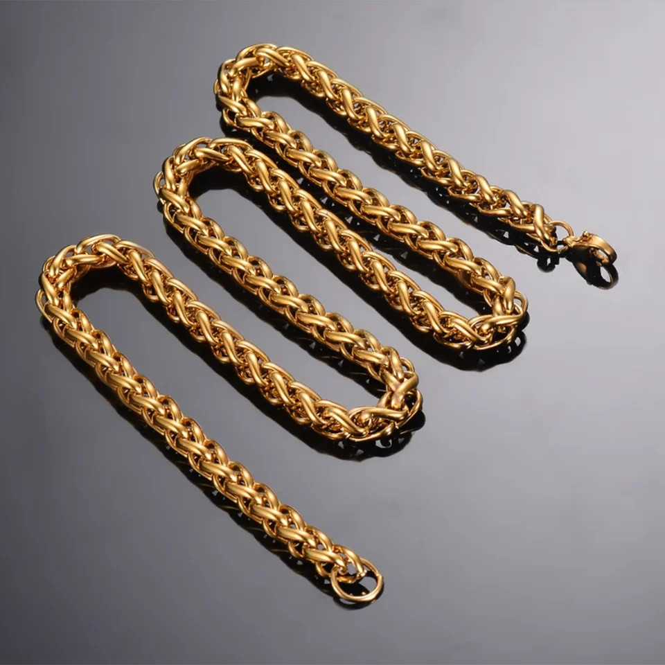 Stainless Steel Link Chain Necklace Gold Color 3mm 6mm Width 16 40 Inch Jewelry