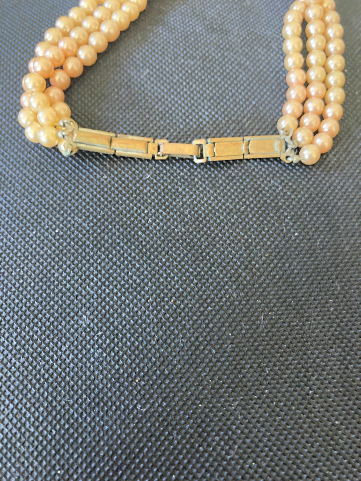 Necklace Antique Faux Pearl Choker 3 Strands Pink Pearls Fold Over Clasp 12″