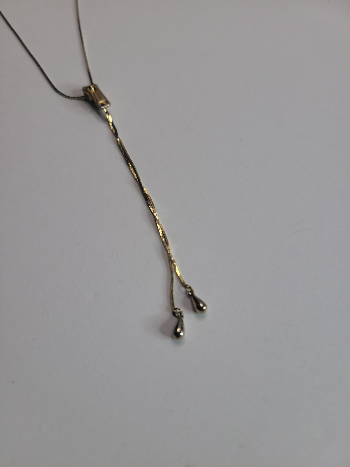 Gold Tone Adjustable Bolo Slider Necklace Teardrop Dangle Lariat Y Necklace