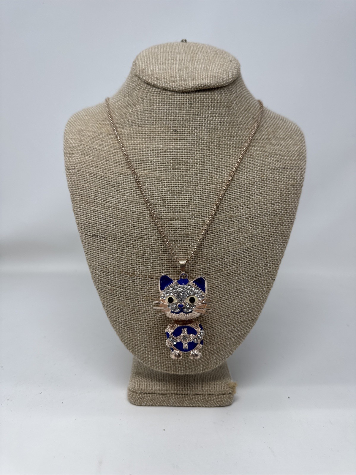 Betsey Johnson Brand New Blue Lucky Fortune Cat Pendant Necklace (unit #B-406)