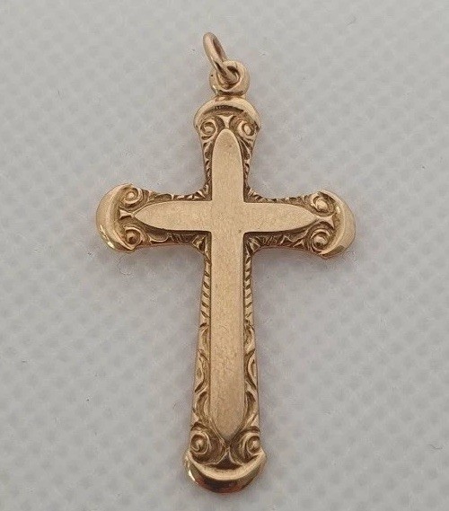 Vintage 9ct Gold Cross Pendant 2g 3.5cm Hallmarked
