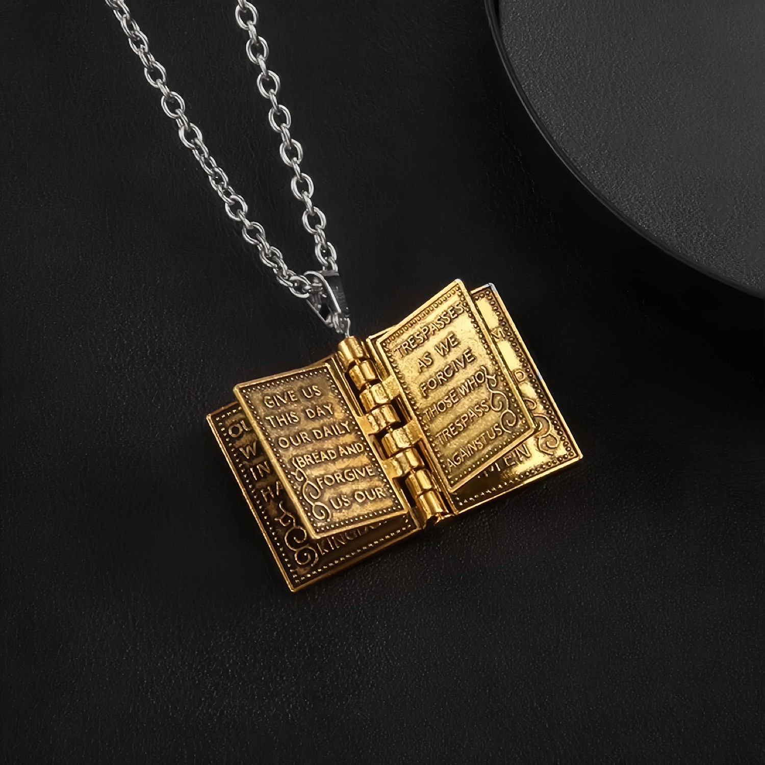 Men Women Vintage Gold Jewelry Bible Book Cross Pendant Daily Wear Necklace