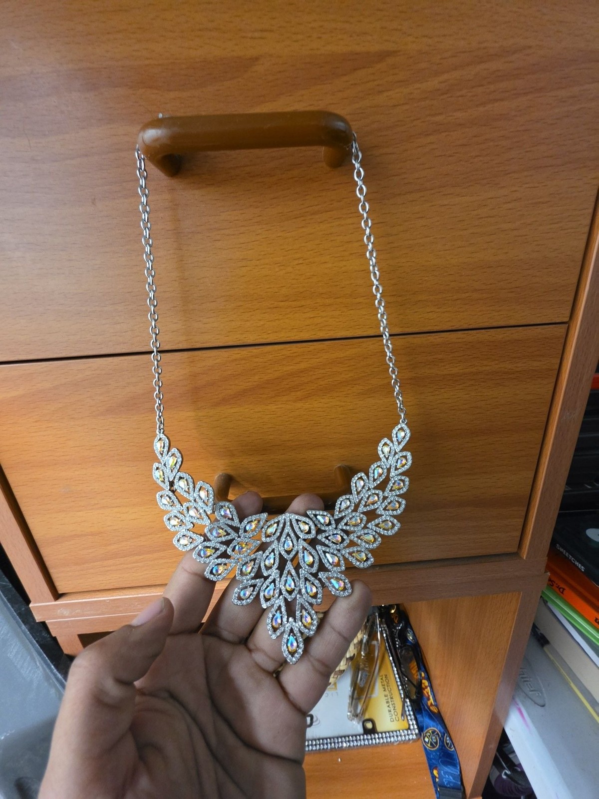 INC Silver-Tone Crystal Teardrop Statement Necklace