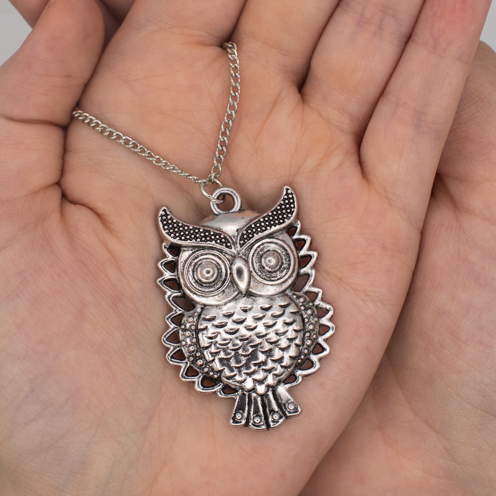 Cute Owl Necklace Silver Color Pendant – Silver Chain, Barn, Barred, Snow Owl